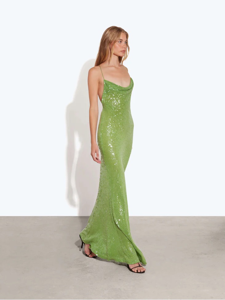 Rat & Boa Green Sequin Cowl Neck Slip Dress